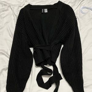 Wrap tie knitted crop sweater